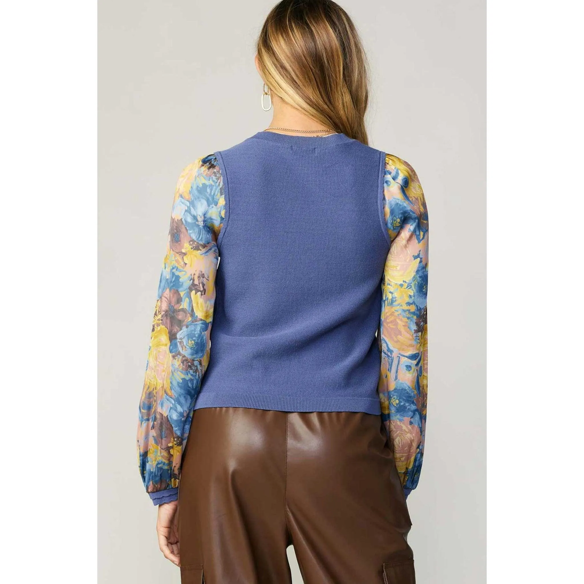 Contrast Sleeve Top - Blue