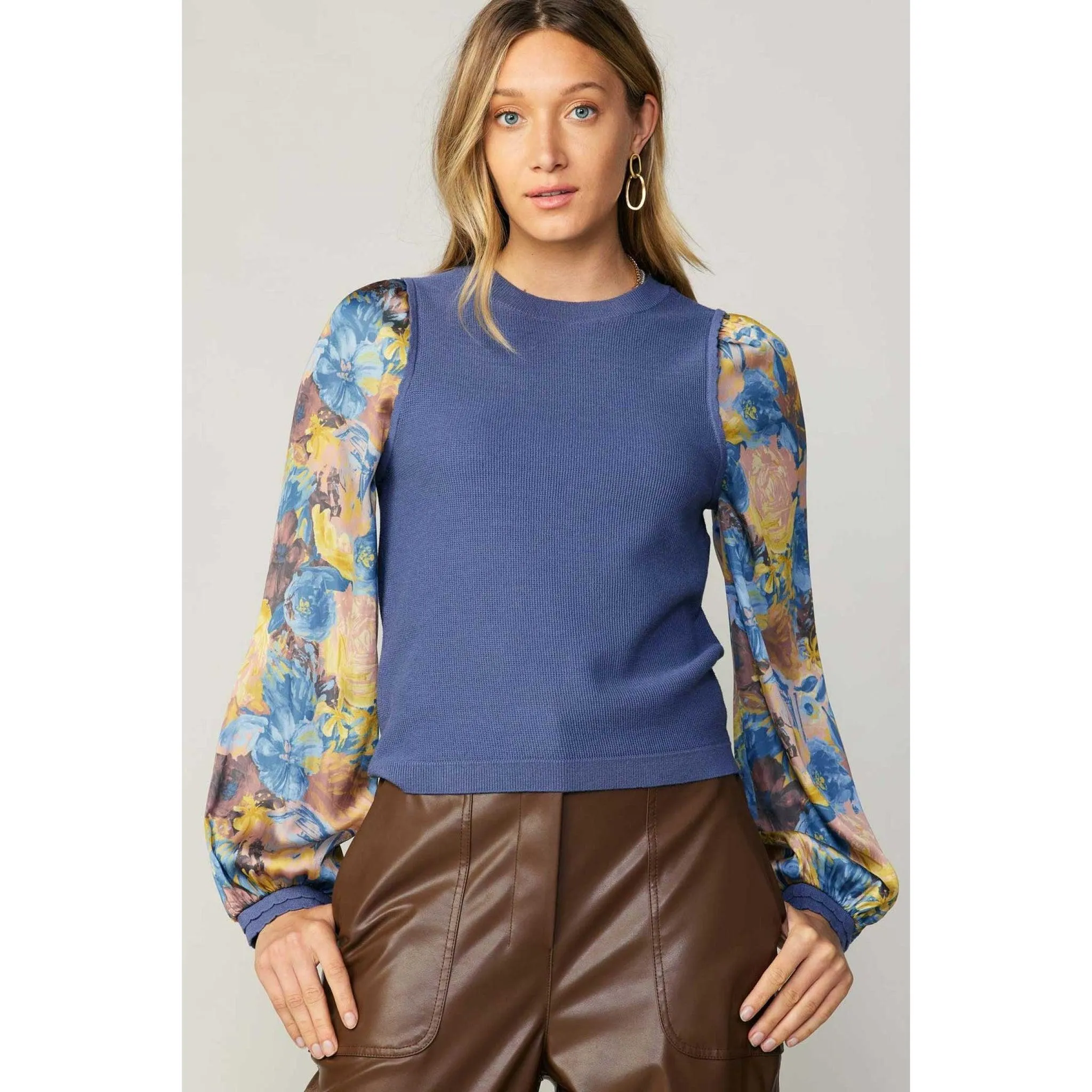 Contrast Sleeve Top - Blue