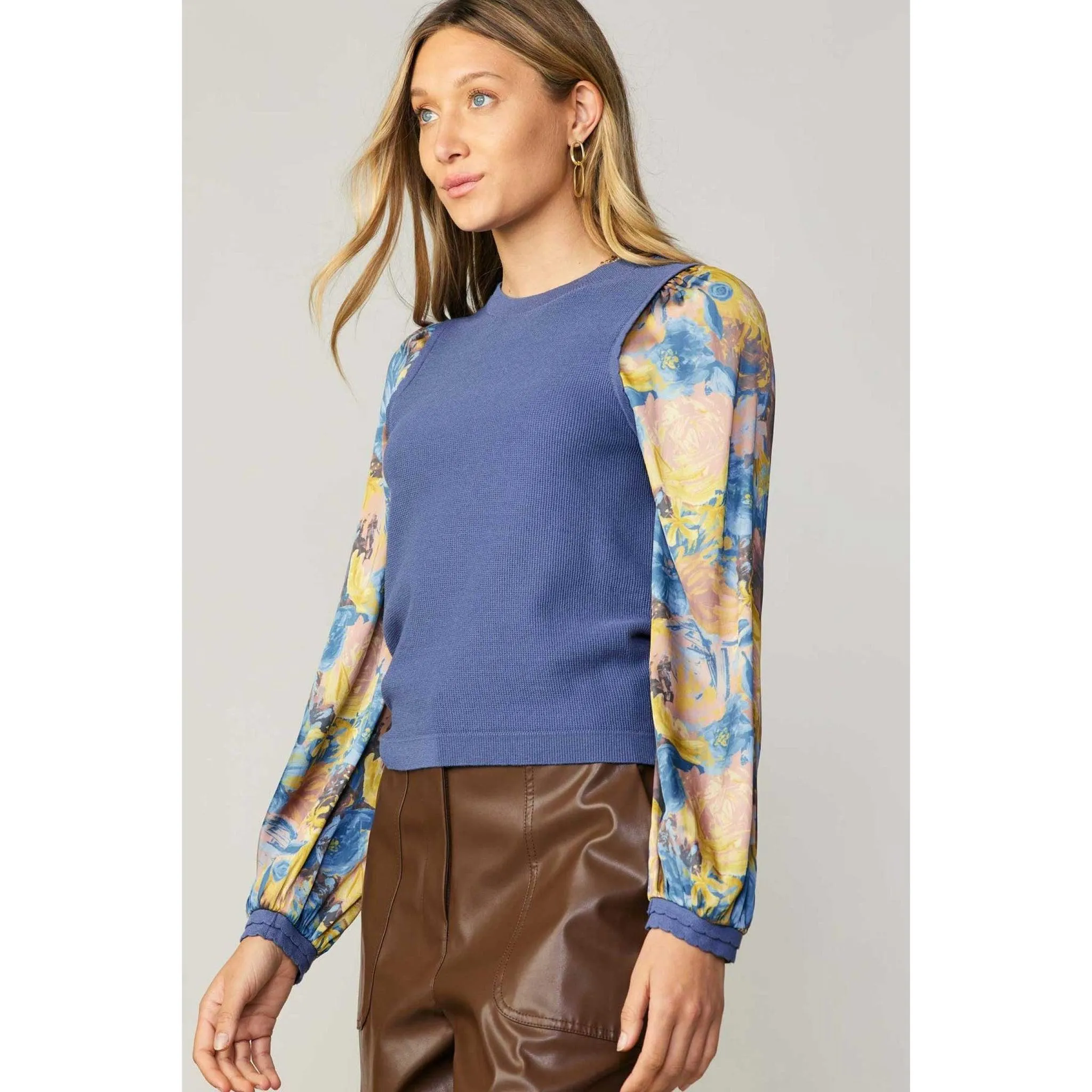 Contrast Sleeve Top - Blue