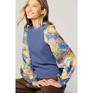 Contrast Sleeve Top - Blue