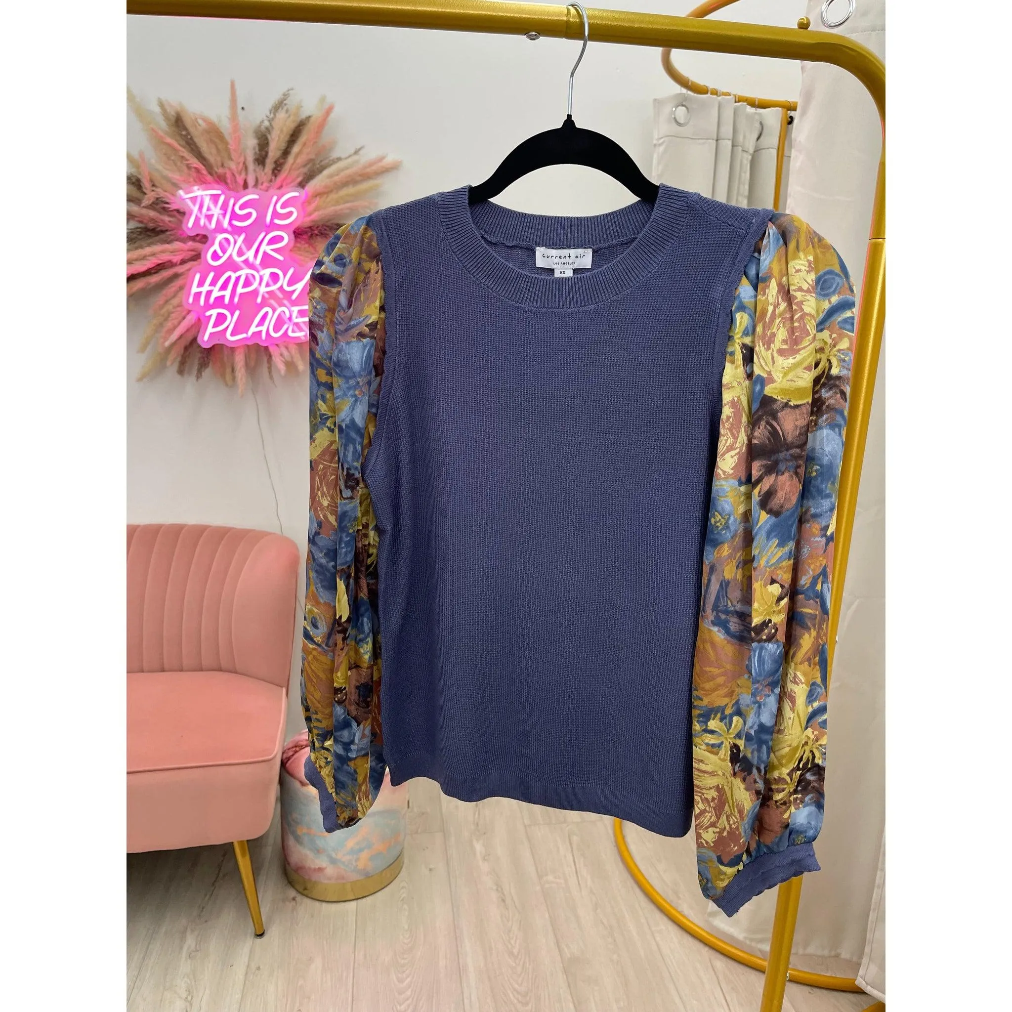 Contrast Sleeve Top - Blue