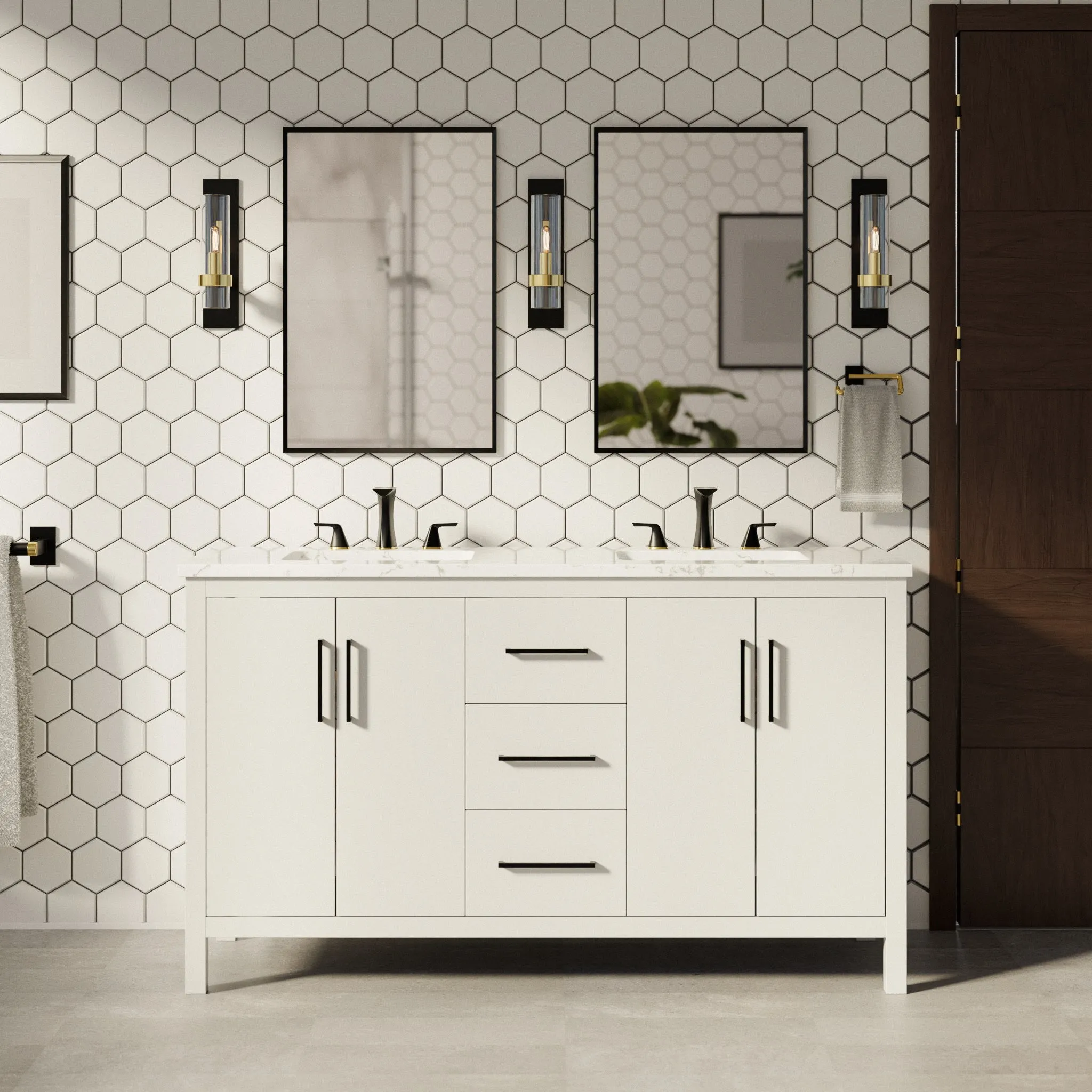 Copenhagen 60-inch Double Vanity with Engineered Marble Top