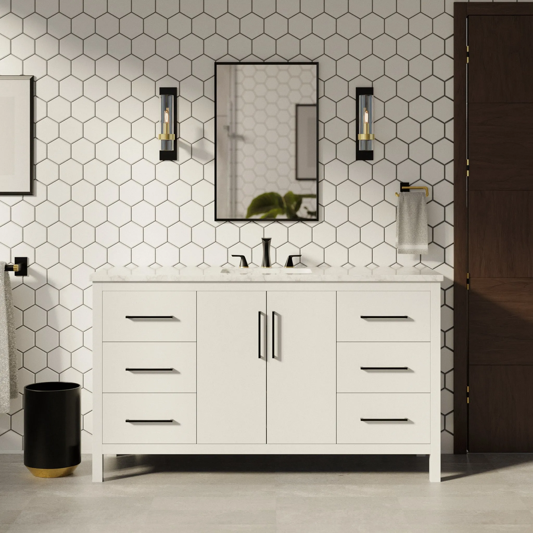 Copenhagen 60-inch Single Vanity with Engineered Marble Top