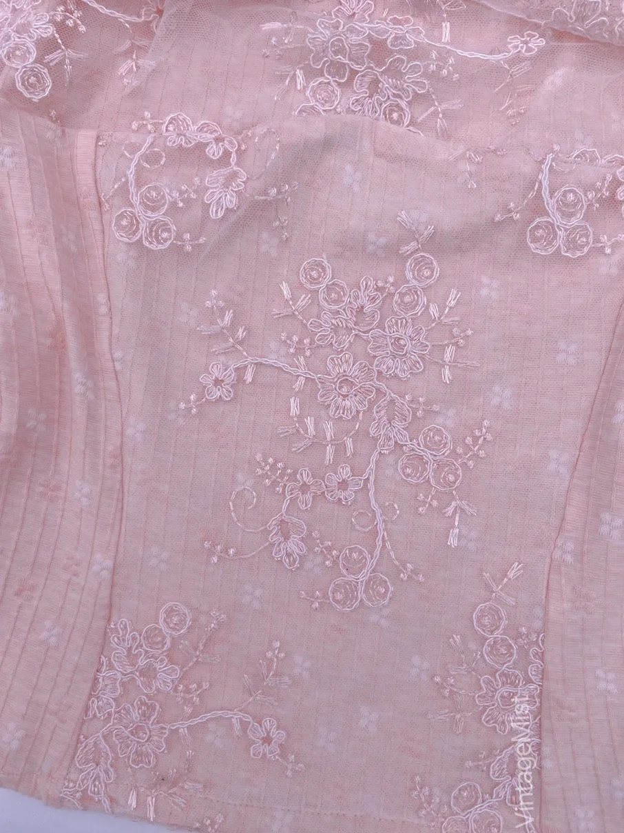 Coquette Floral Embroidery Lace Cotton Jacquard Knit Tank Top