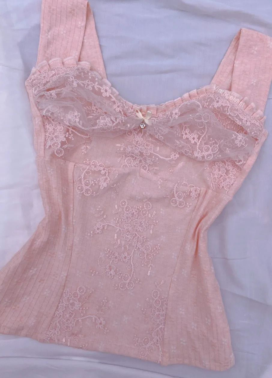 Coquette Floral Embroidery Lace Cotton Jacquard Knit Tank Top