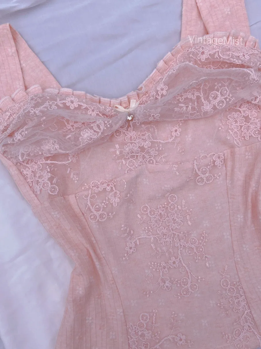 Coquette Floral Embroidery Lace Cotton Jacquard Knit Tank Top