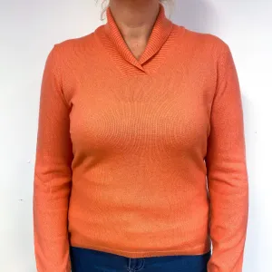 Coral Orange Cashmere Shawl Collar Jumper Large