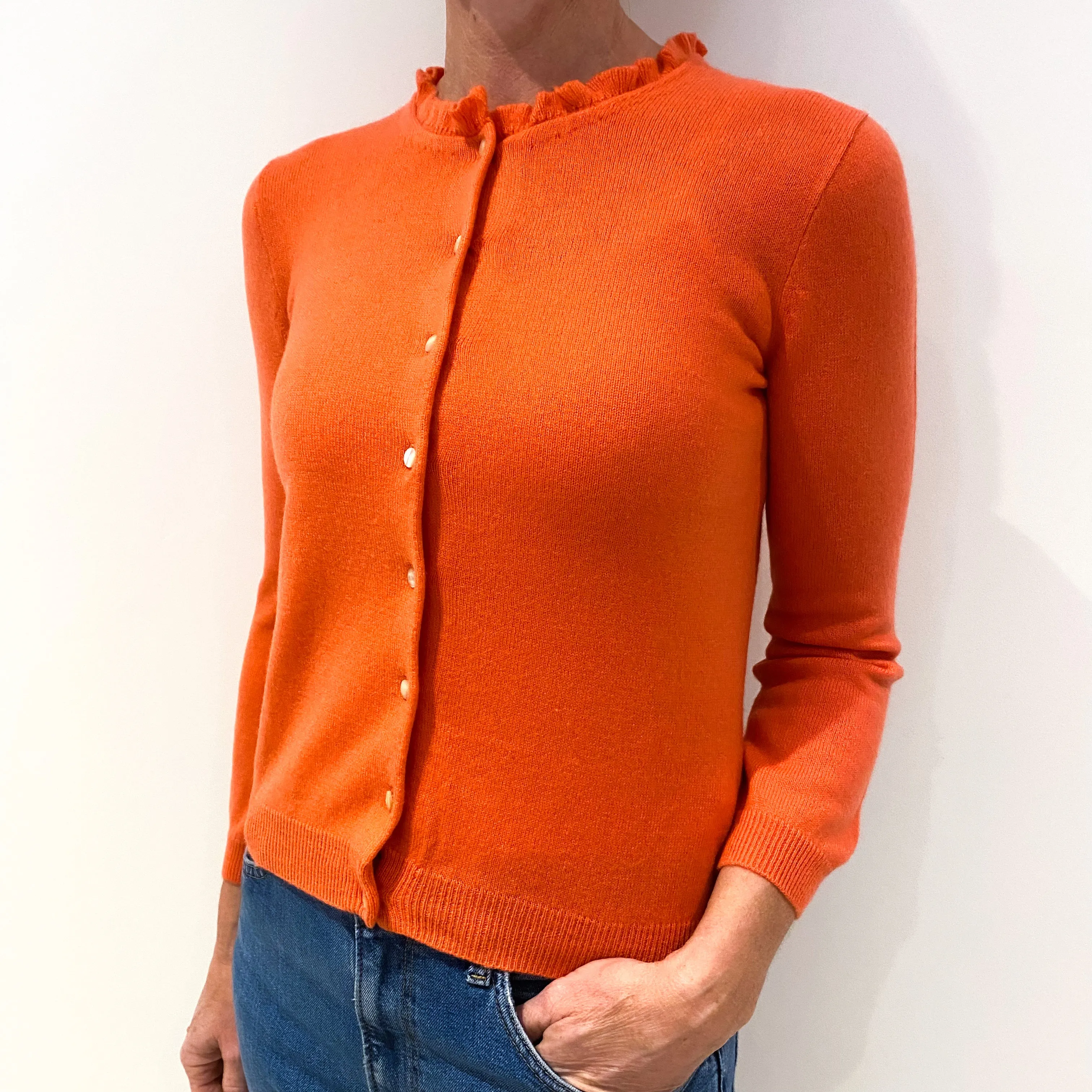 Coral Pink 3/4 Sleeved Cashmere Cardigan Small
