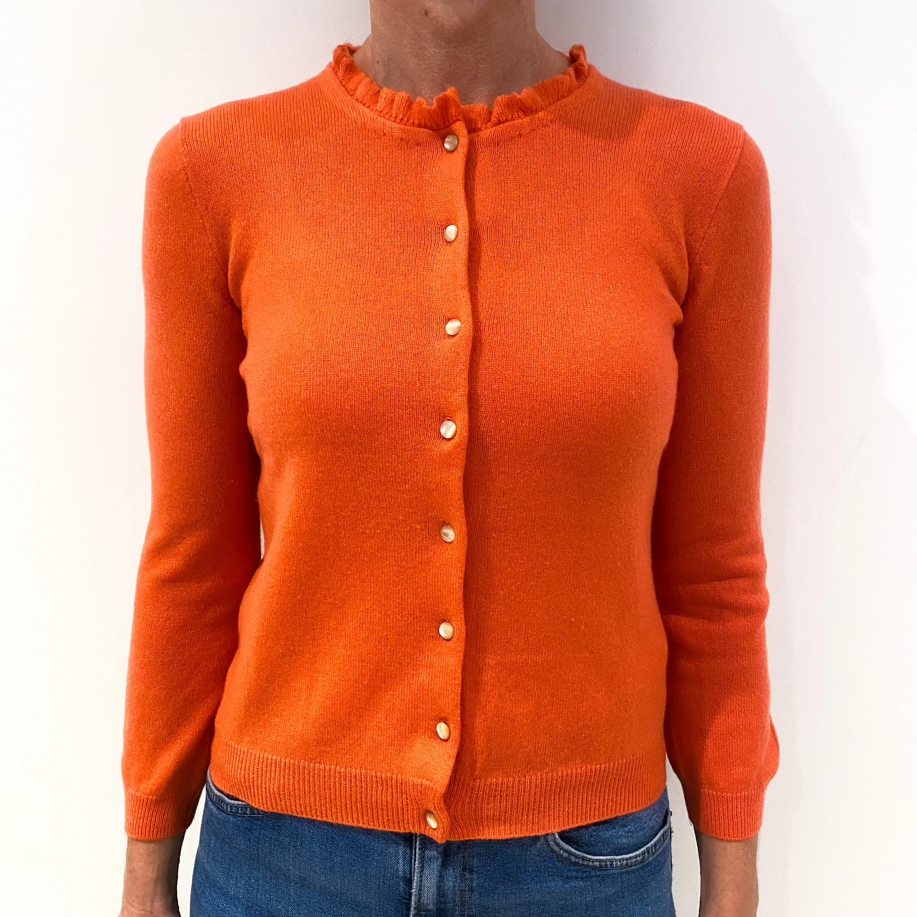 Coral Pink 3/4 Sleeved Cashmere Cardigan Small
