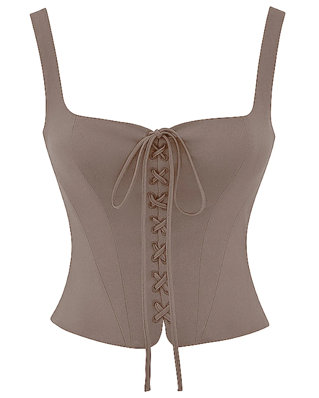 Corset Straps Eyelet Lace-up Tank Tops In Cappuccino
