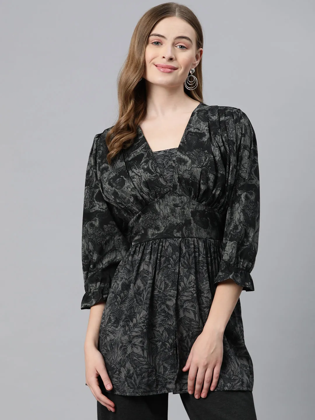 Cottinfab Floral Print Crepe Top