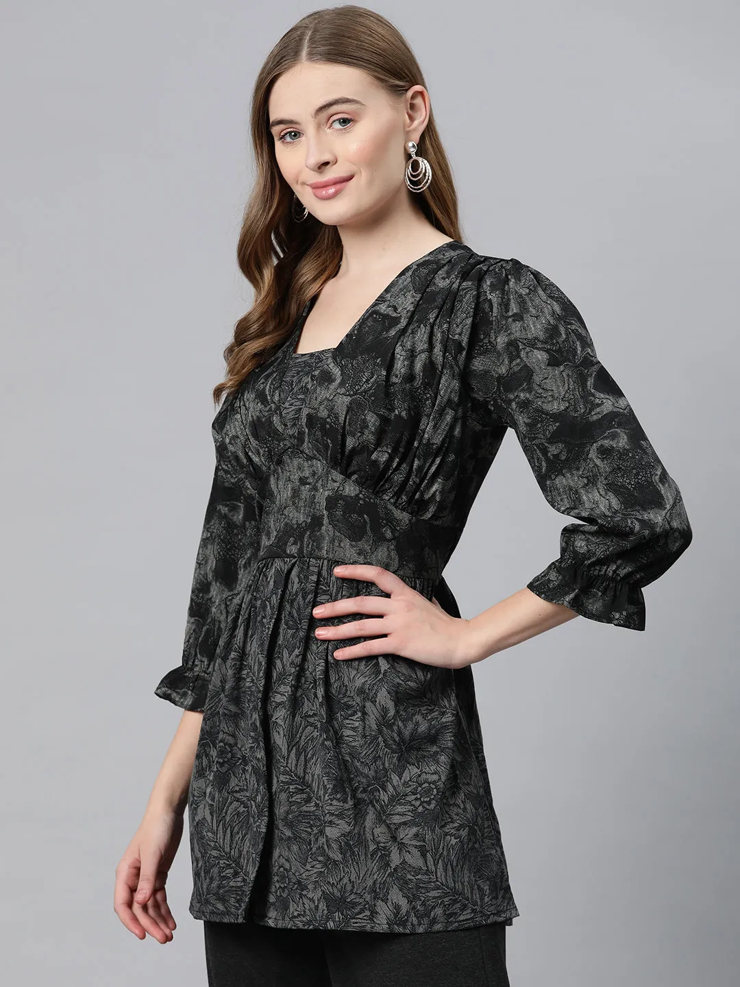 Cottinfab Floral Print Crepe Top