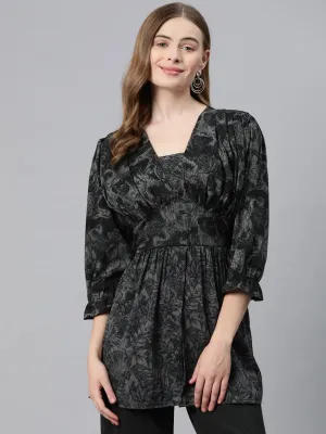 Cottinfab Floral Print Crepe Top