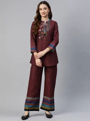 Cottinfab Women Embroidered Pure Cotton Co-Ords