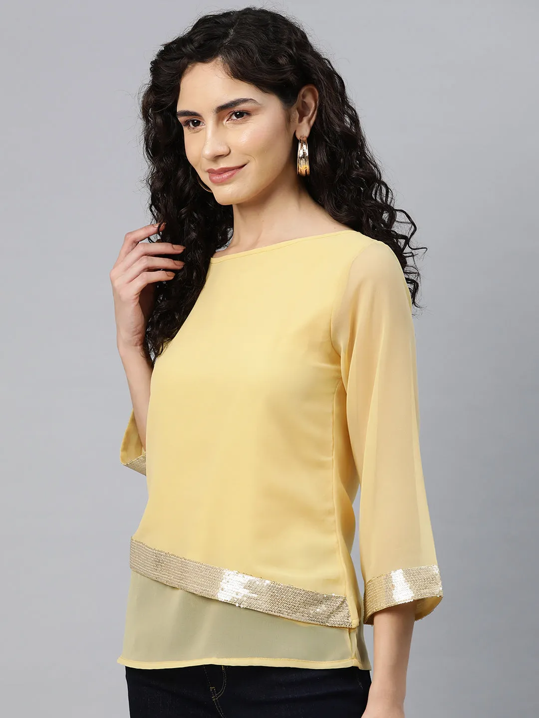 Cottinfab Women Sequined Cotton Georgette Top