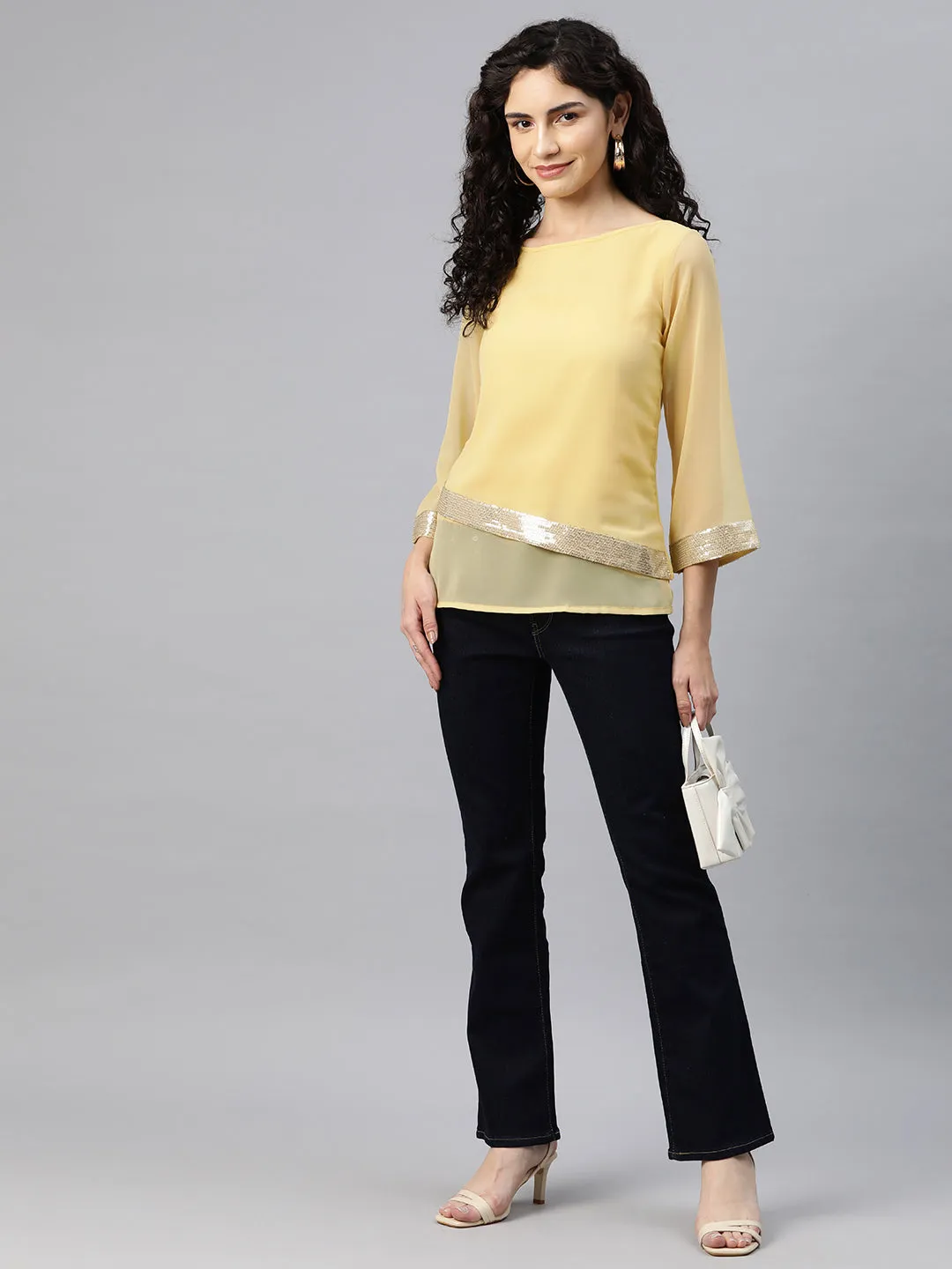 Cottinfab Women Sequined Cotton Georgette Top