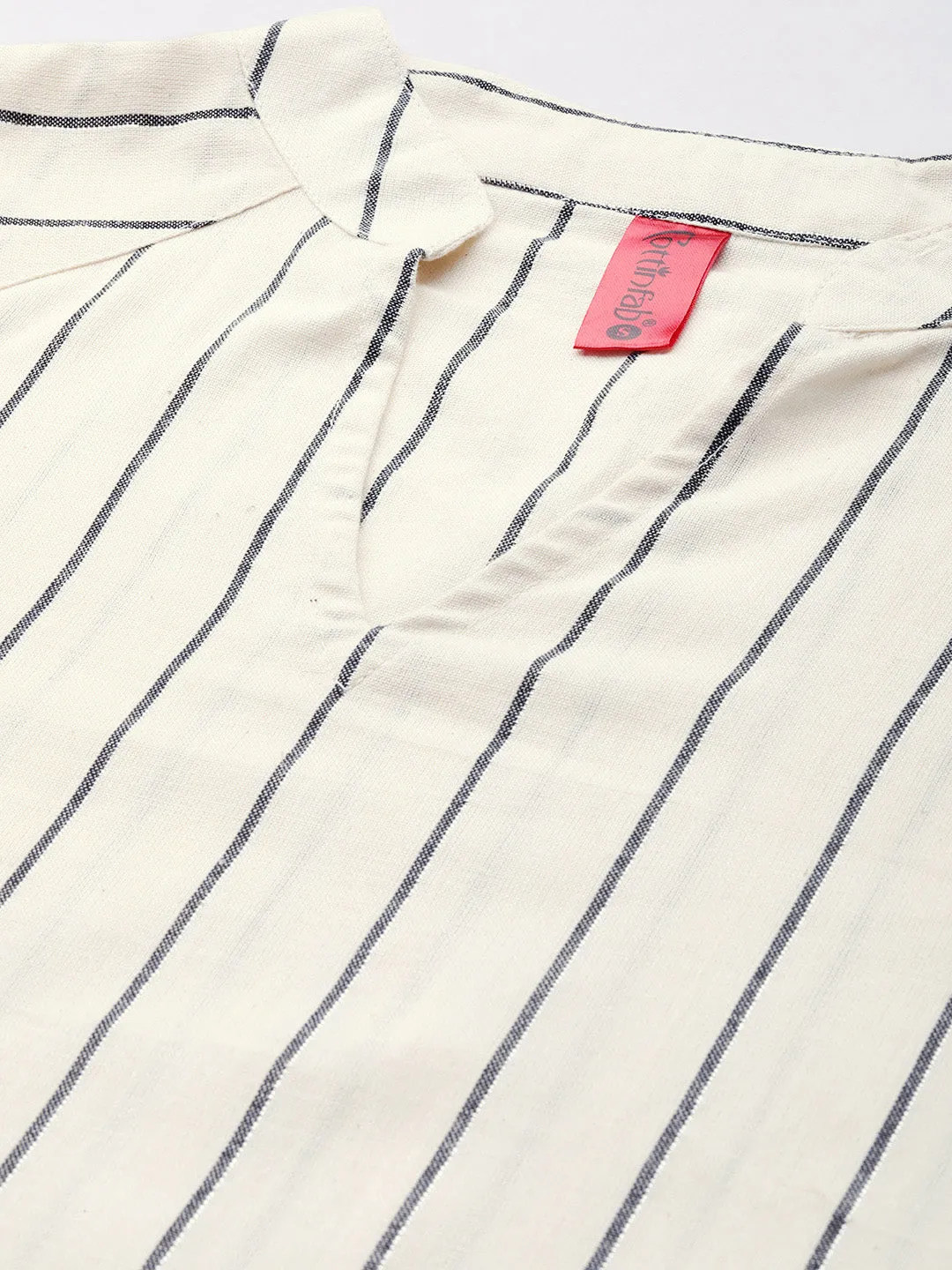 Cottinfab Women Striped Mandarin Collar Top