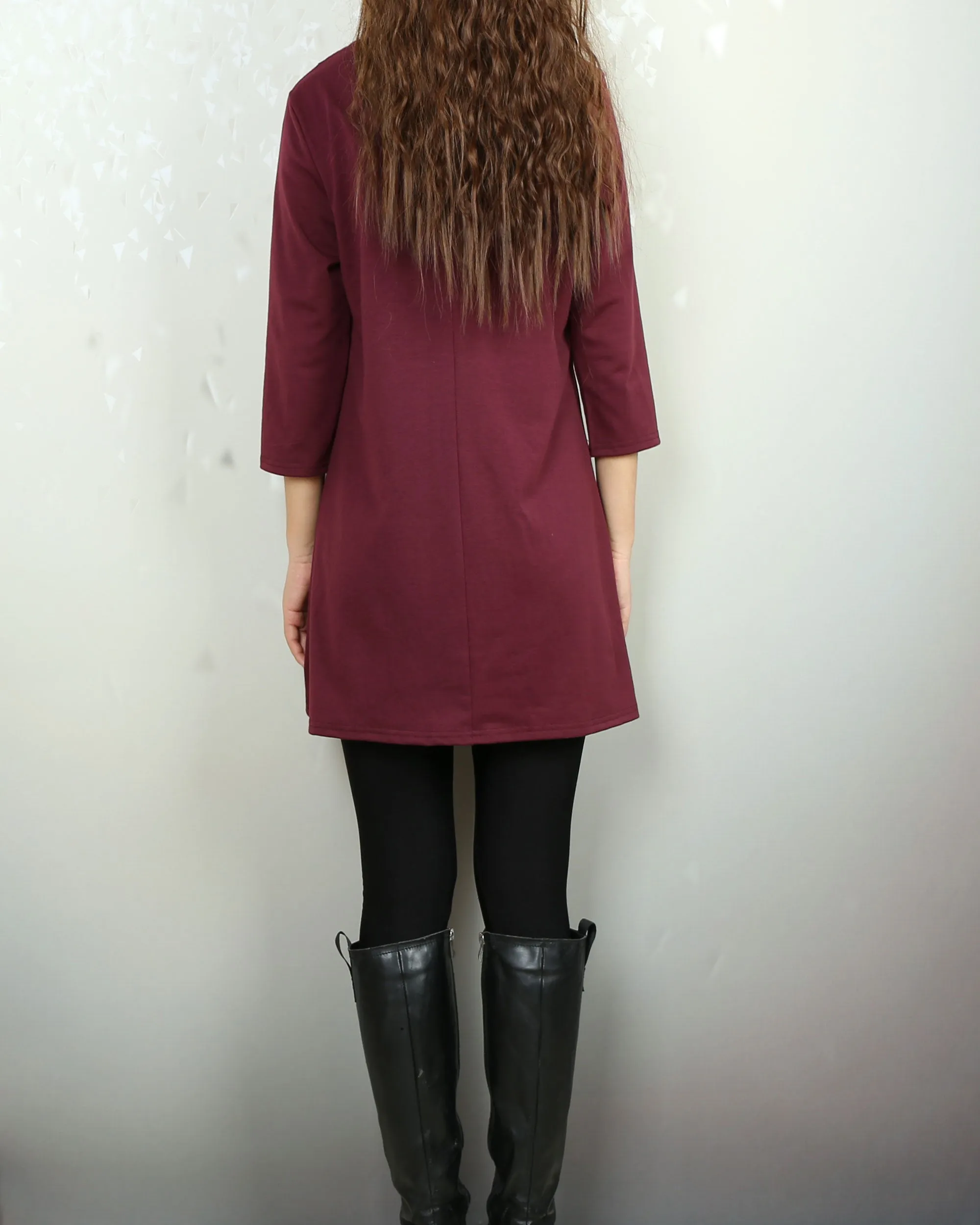 Cotton tops, 3/4 sleeve cotton tunic top, Boho tunic tops, casual loose t-shirt, women's dark blue long tops(Y2008)