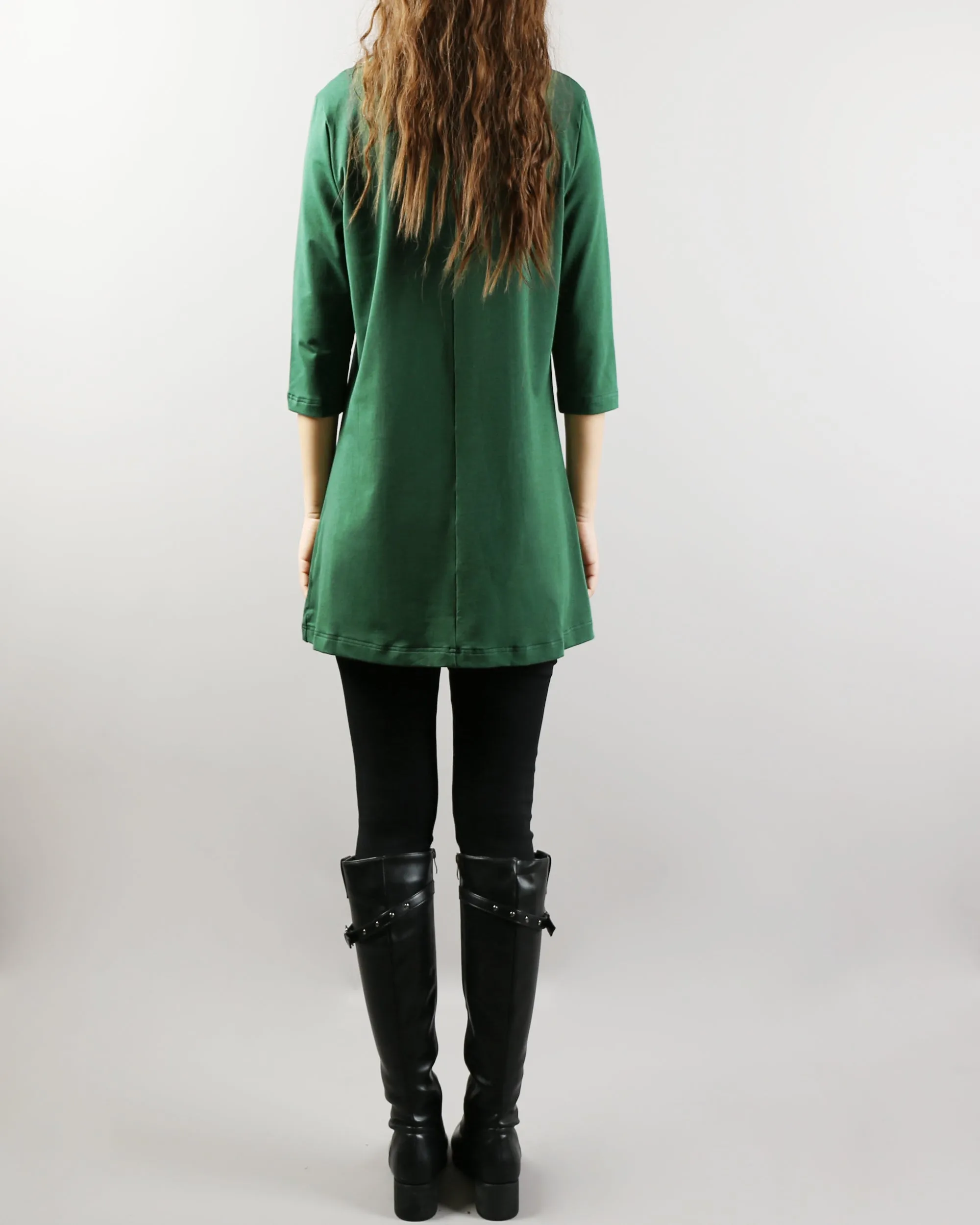 Cotton tops, 3/4 sleeve cotton tunic top, Boho tunic tops, casual loose t-shirt, women's dark blue long tops(Y2008)