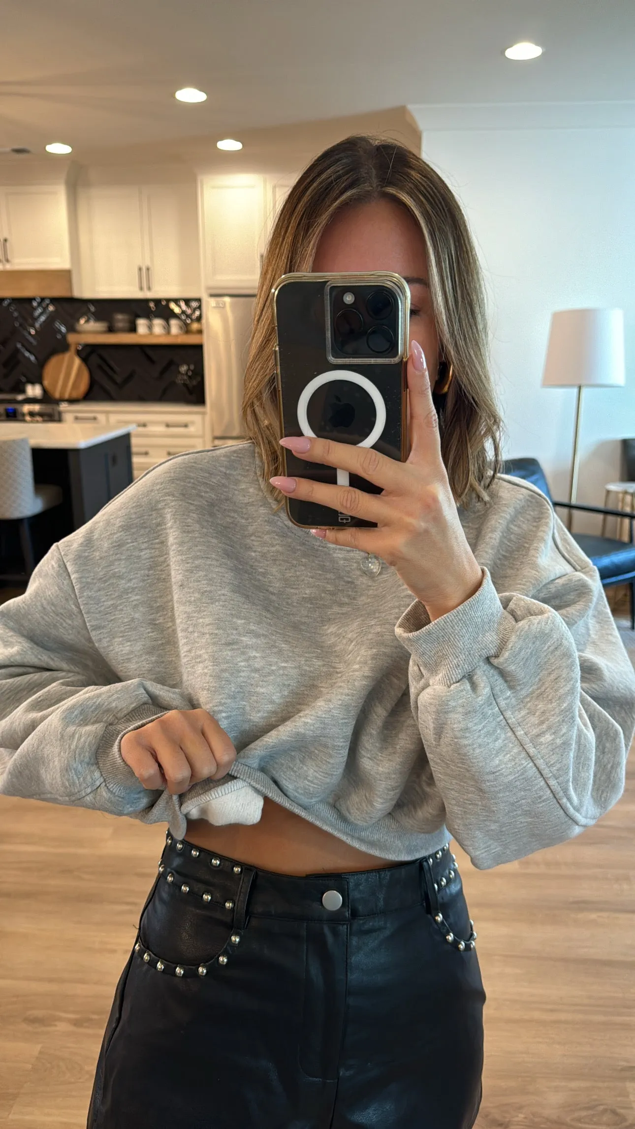 Cozy Bubble Cropped Sweatshirt, Heather Grey