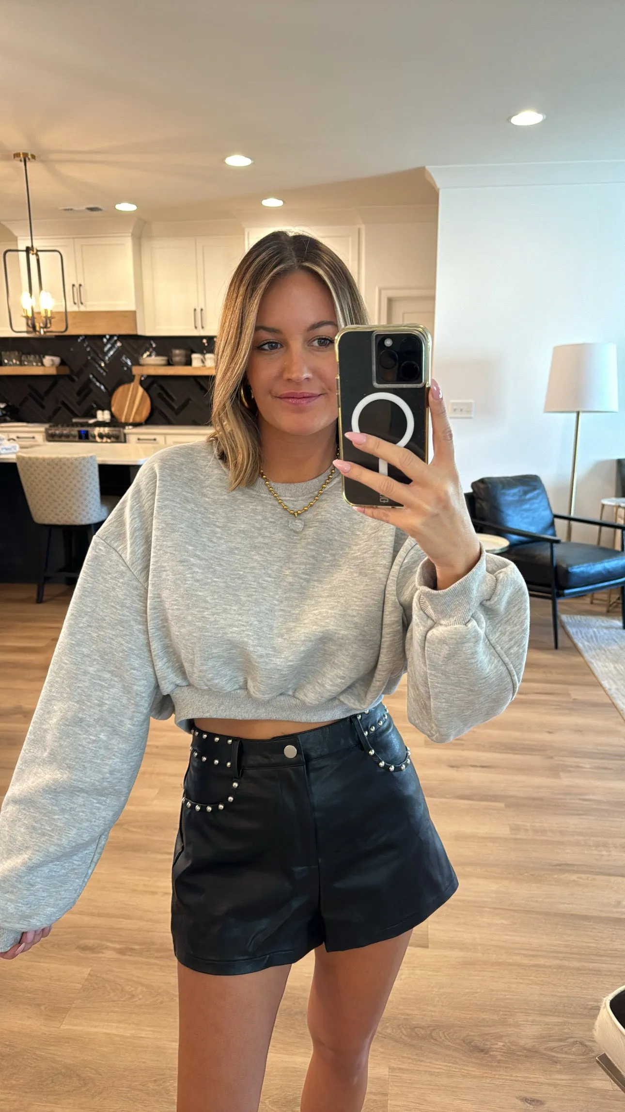 Cozy Bubble Cropped Sweatshirt, Heather Grey