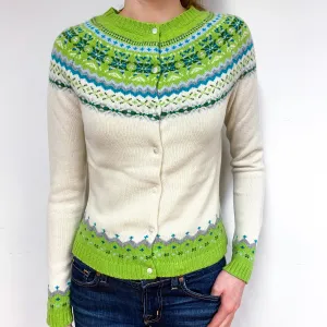 Cream and Green Cashmere Fair Isle Cardigan Extra Small