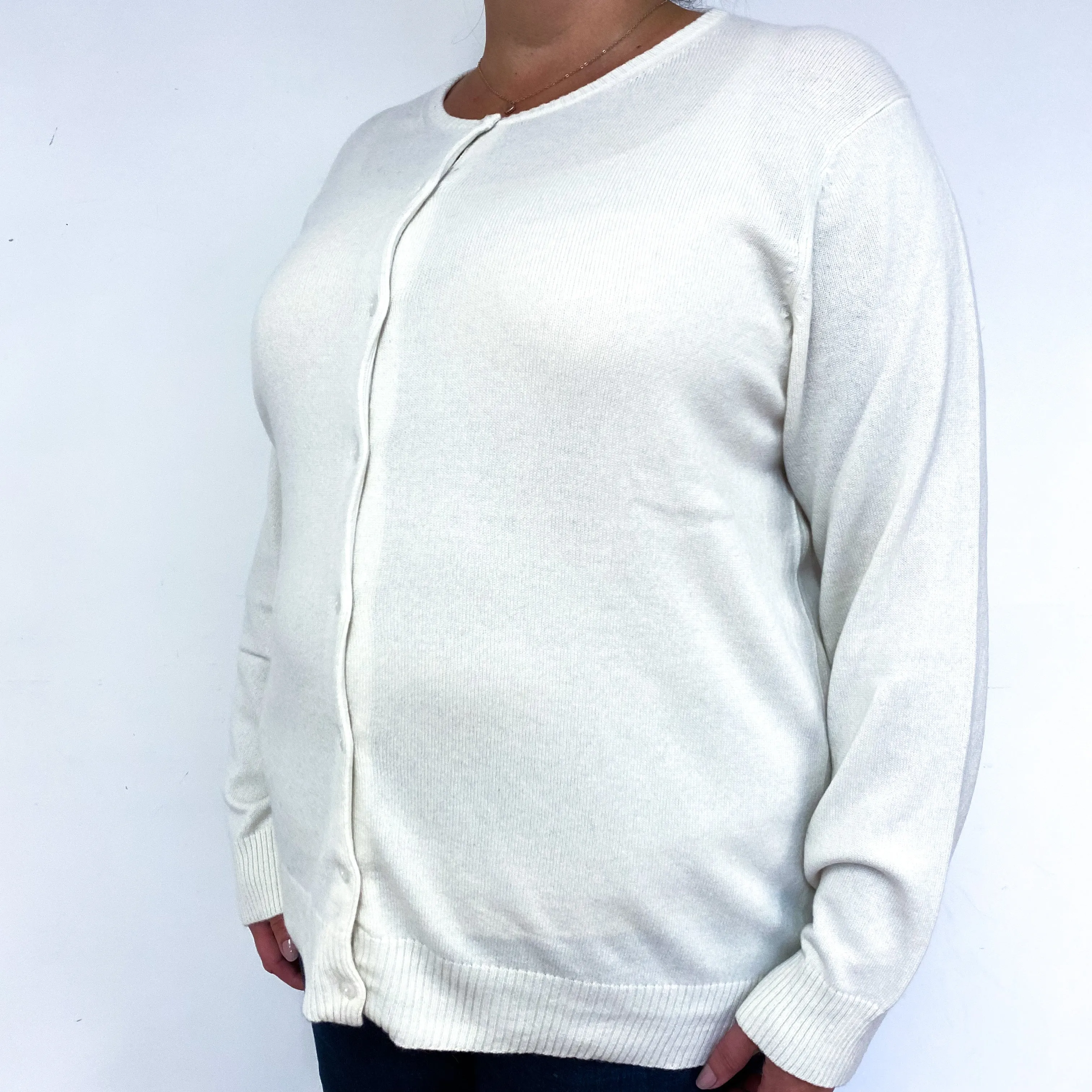 Cream Cashmere Crew Neck Cardigan Extra Large