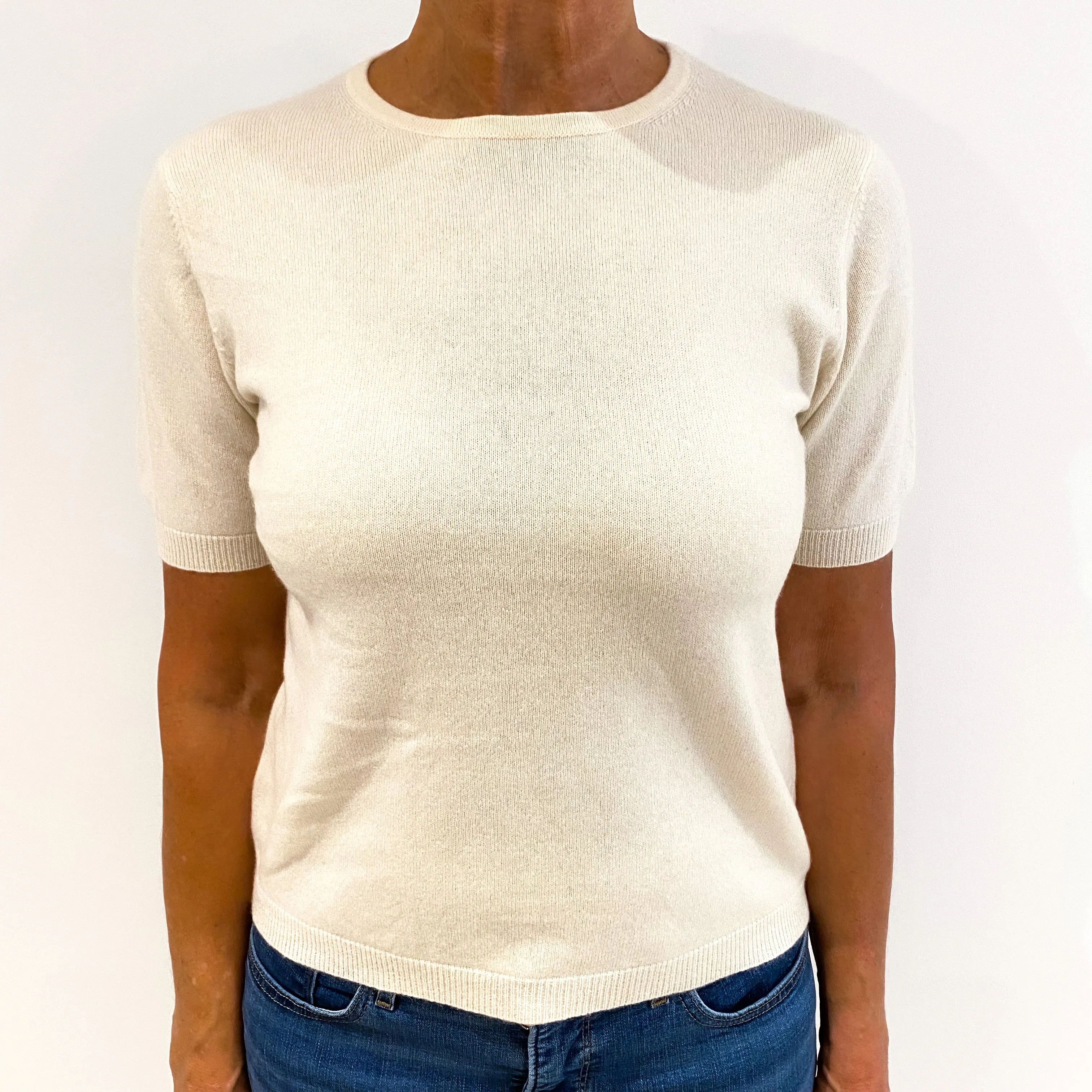 Cream Cashmere Short Sleeved Crew Neck Jumper Medium