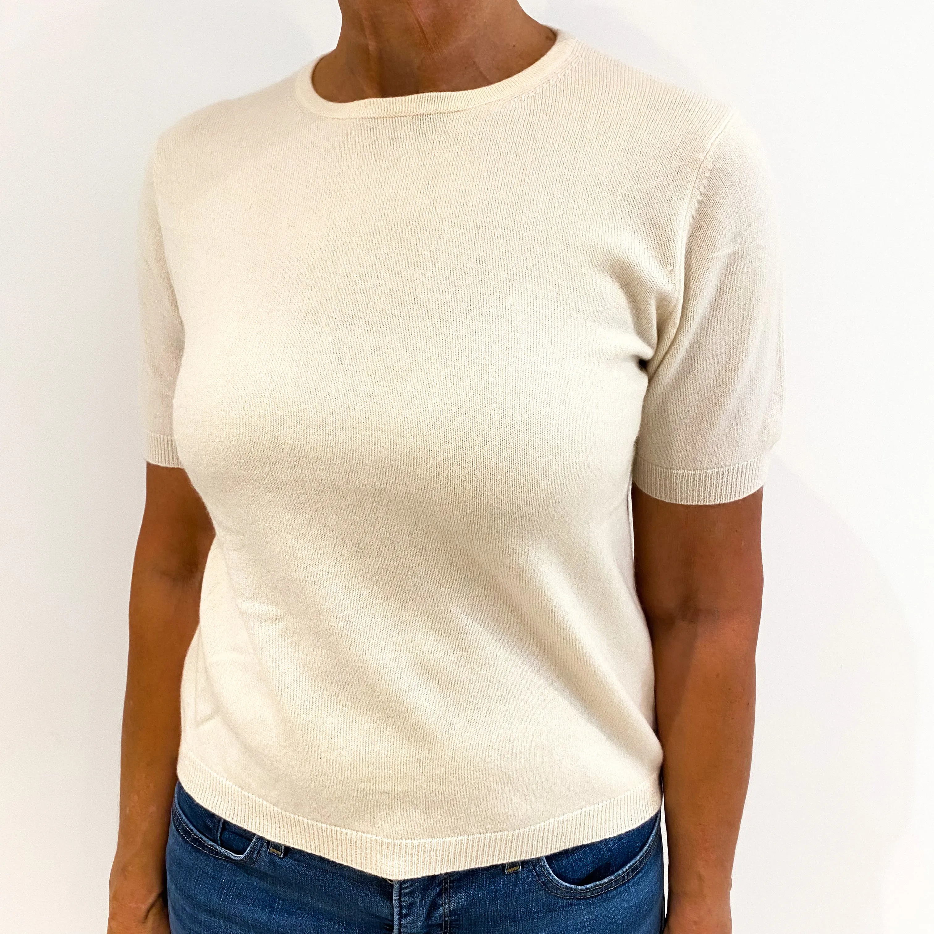 Cream Cashmere Short Sleeved Crew Neck Jumper Medium