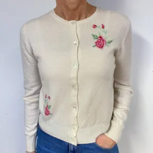 Cream Floral Cashmere Crew Neck Cardigan Medium