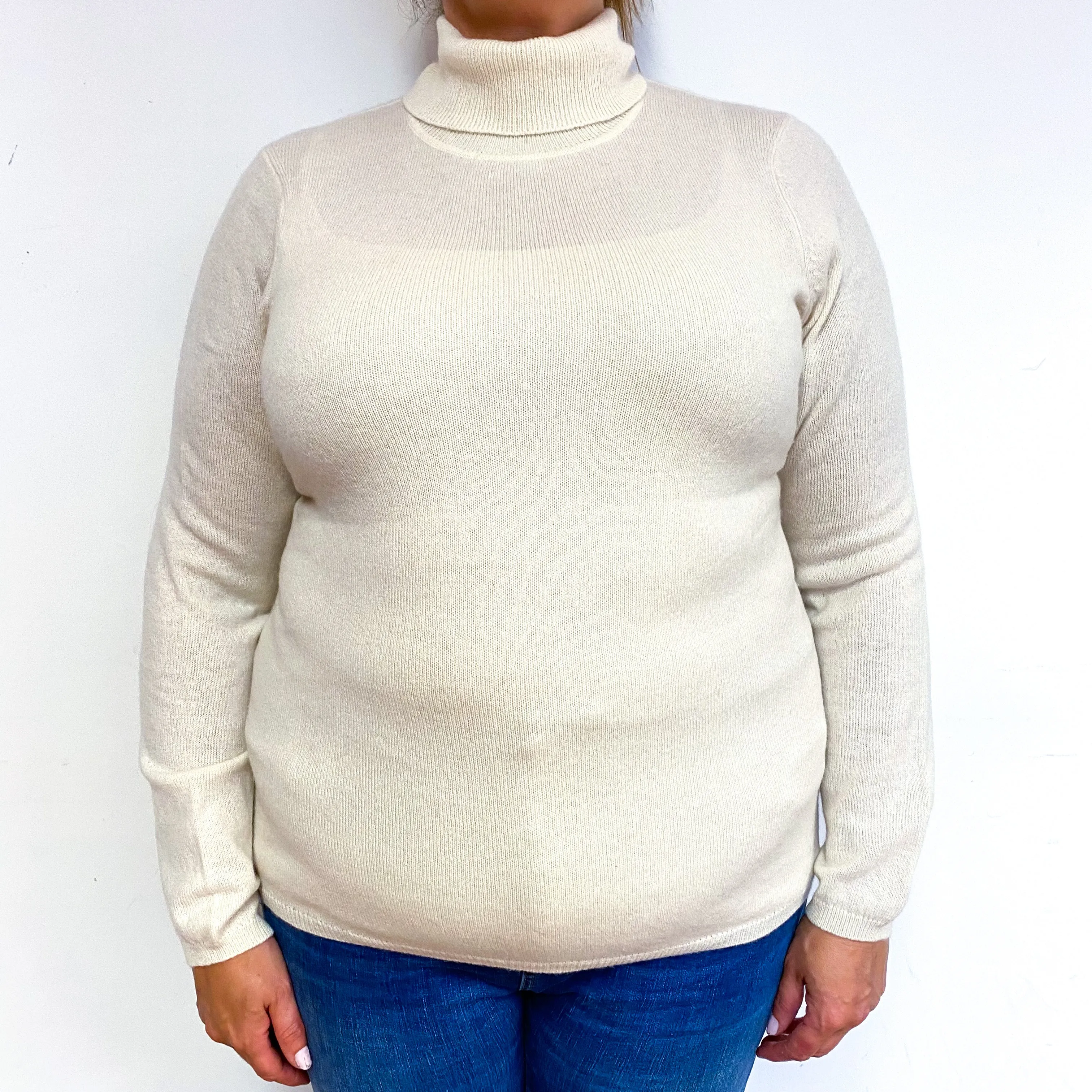 Cream Lightweight Cashmere Polo Neck Jumper Extra Large