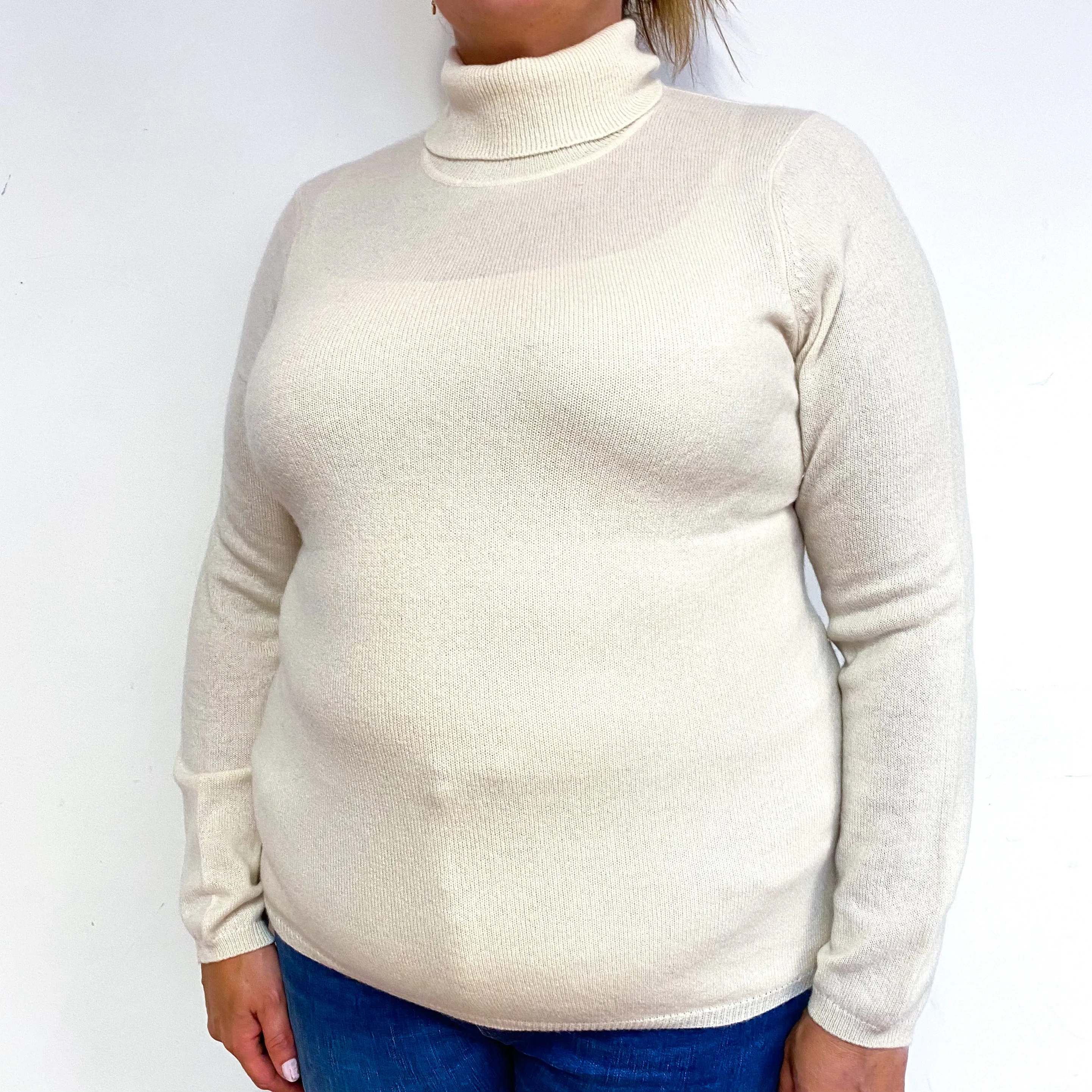 Cream Lightweight Cashmere Polo Neck Jumper Extra Large