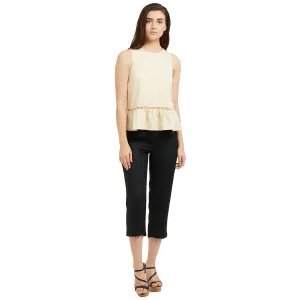 Cream Round Neck Embroidered Peplum Top