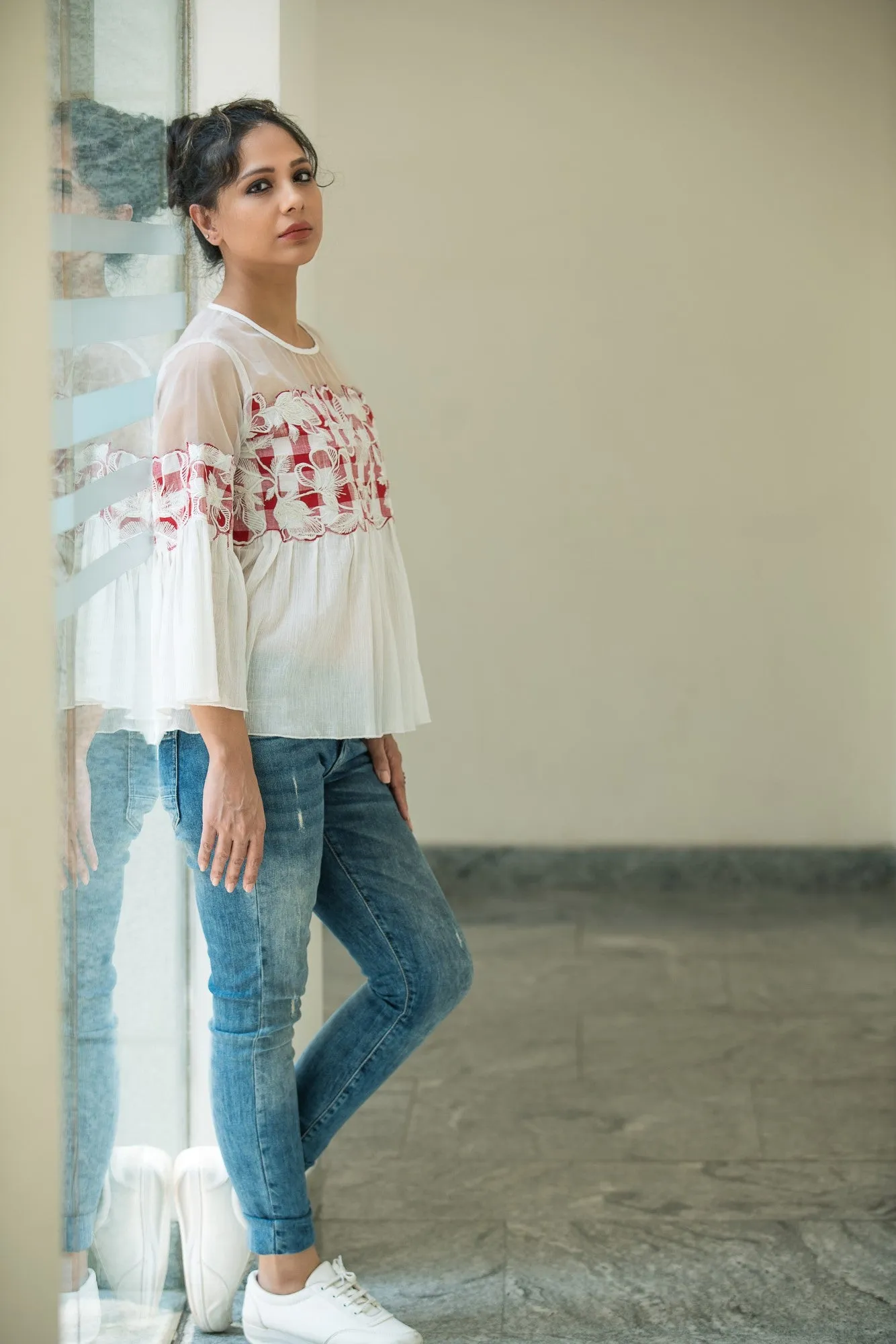 Crinkled Embroidered Top
