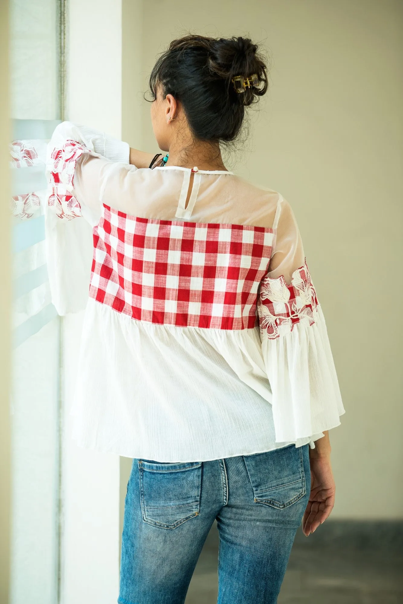 Crinkled Embroidered Top