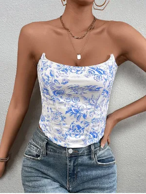 Crisscross Back Floral Print Tube Top