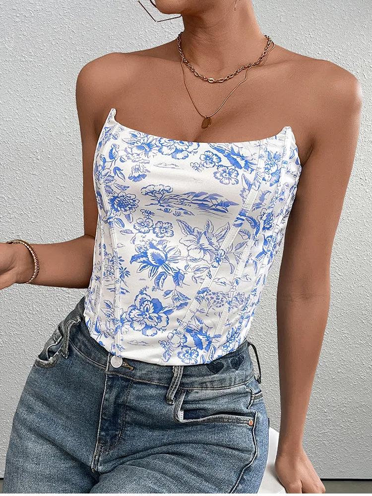 Crisscross Back Floral Print Tube Top