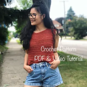 Crochet Pattern : Crochet summer top pattern. Pdf file and video tutorial US women&#39;s sizes XS-XXL. crochet top pattern, crochet pattern