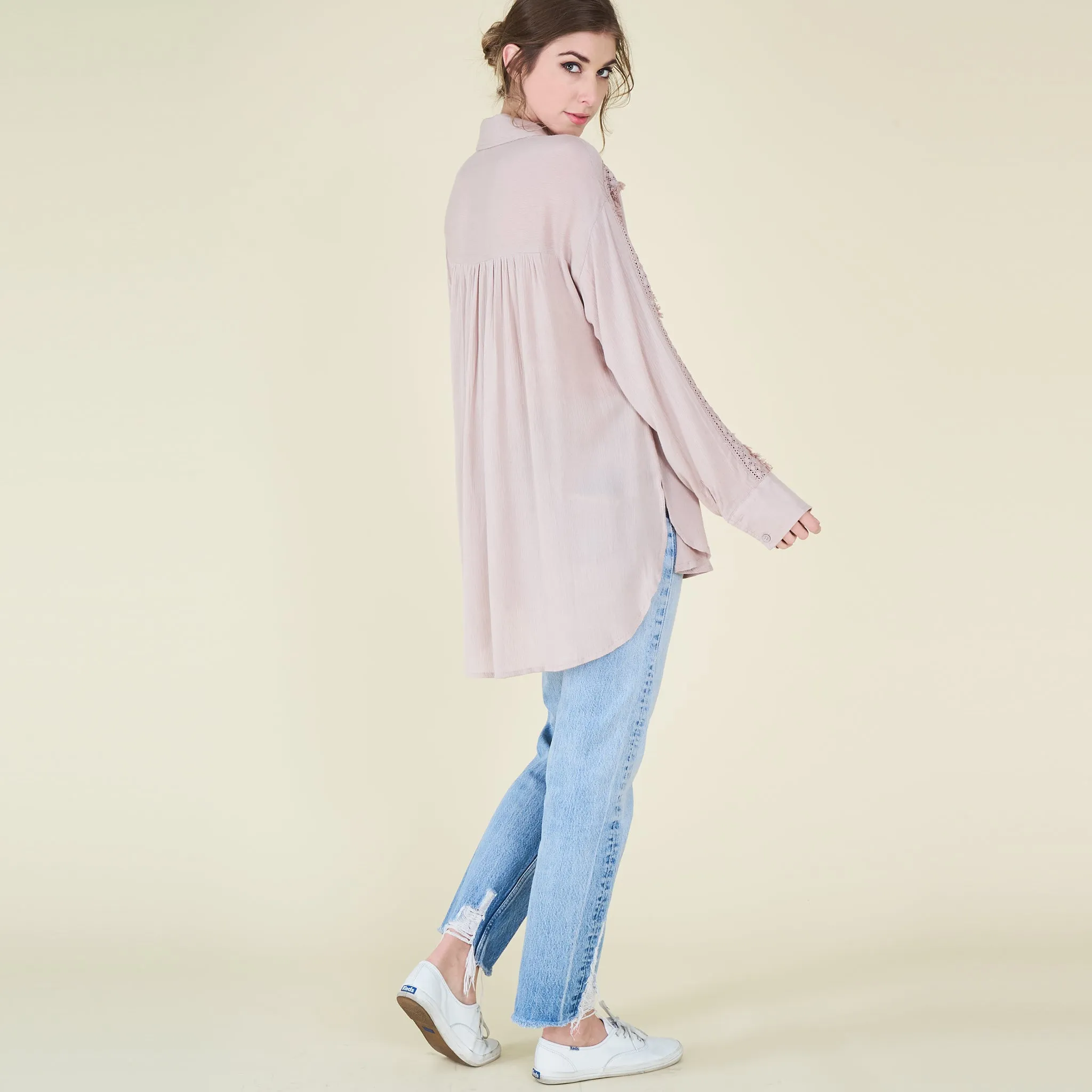 Crochet Trim Button Up Shirt