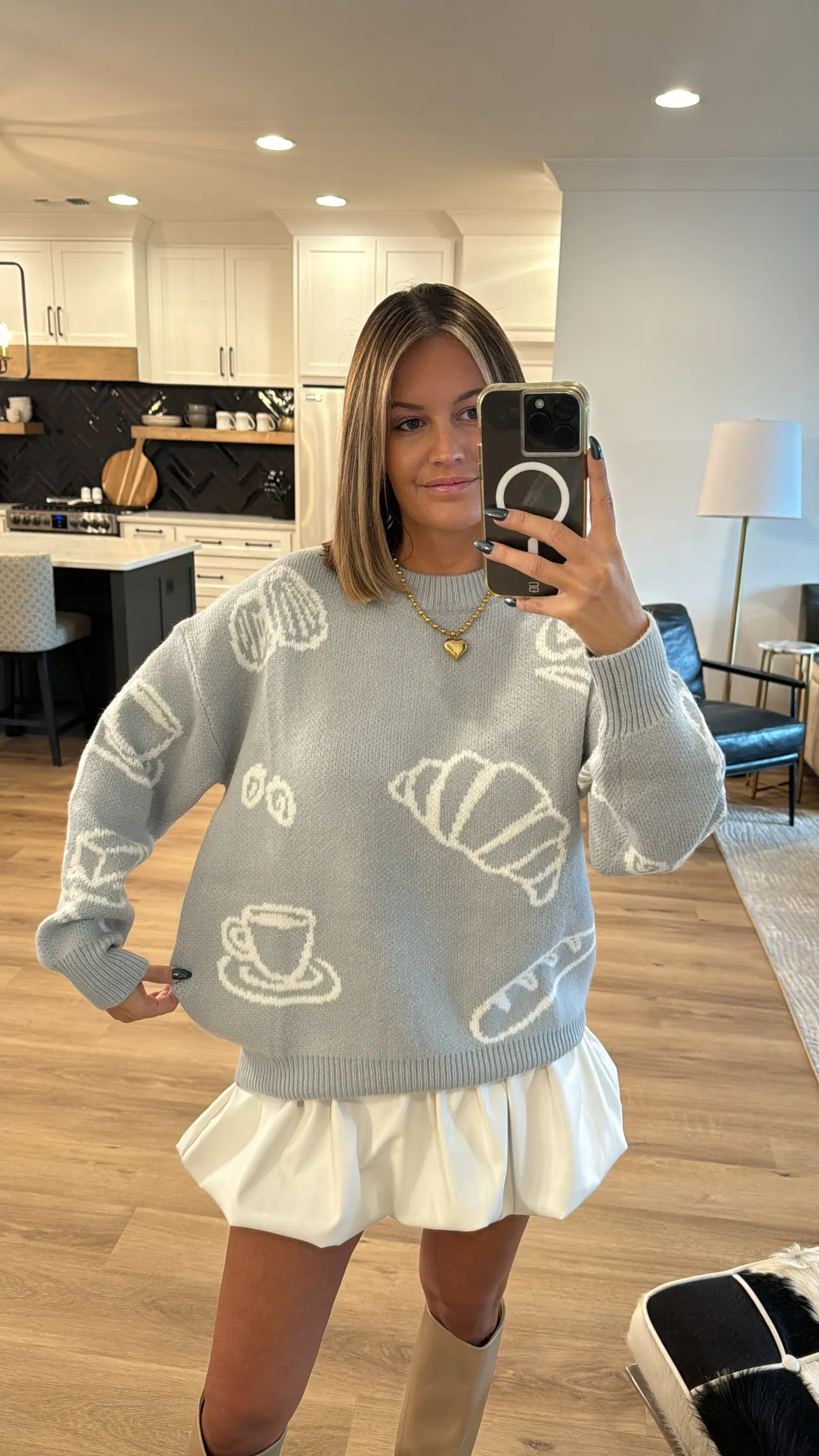 Croissant Sweater, Light Blue-White