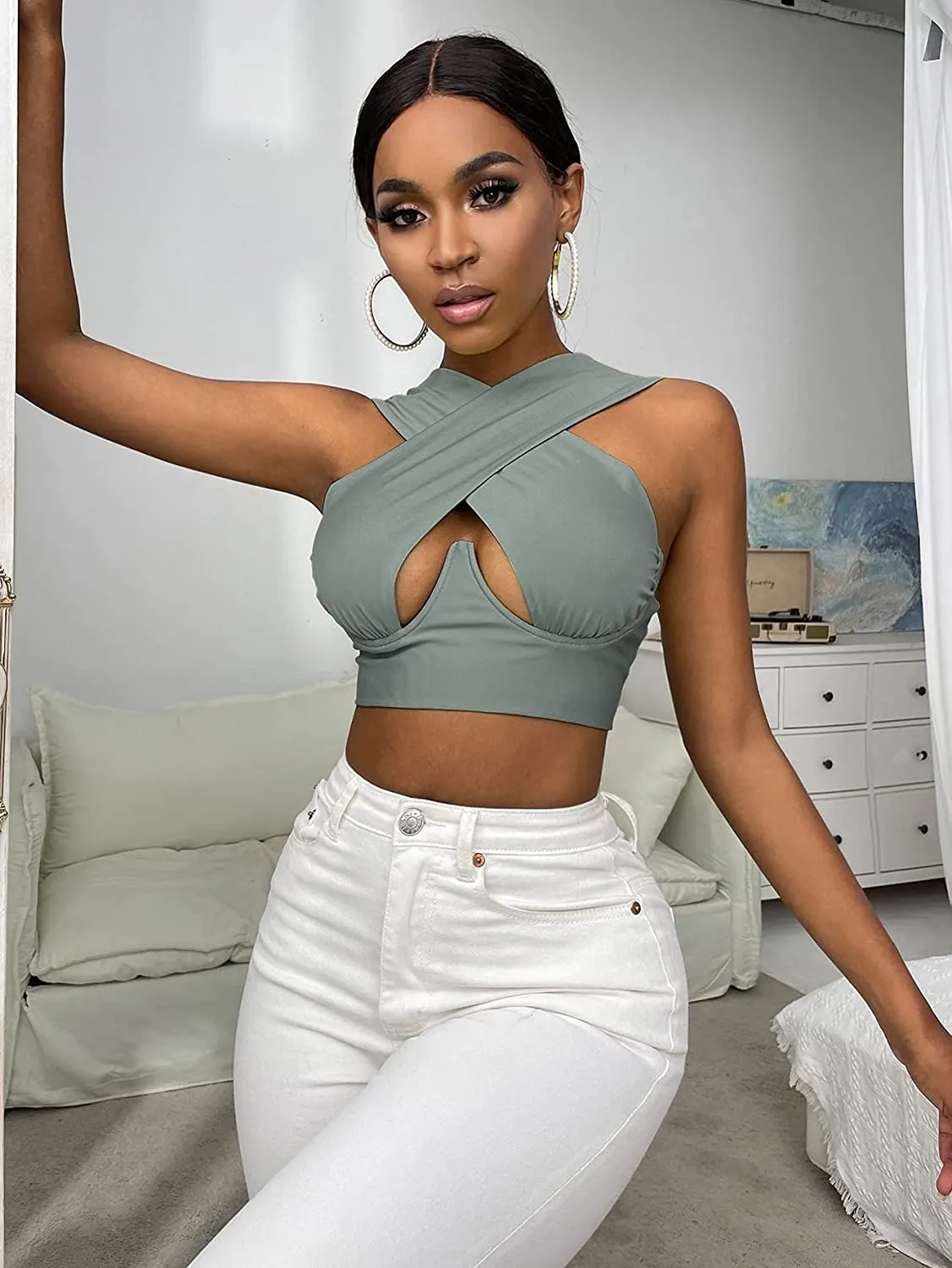 Cross Front Halter Top