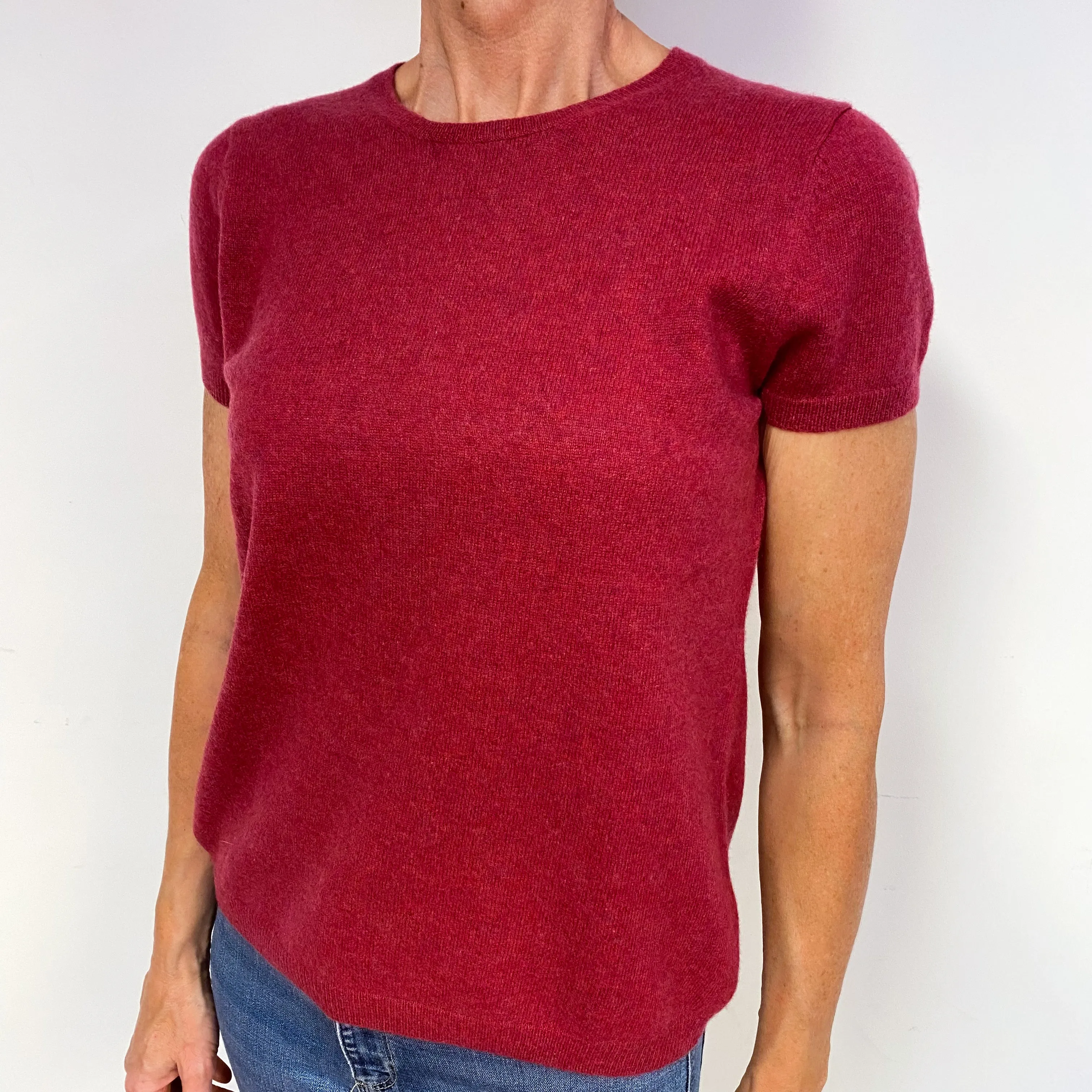 Crushed Raspberry Pink Cashmere Short Sleeve Jumper Medium