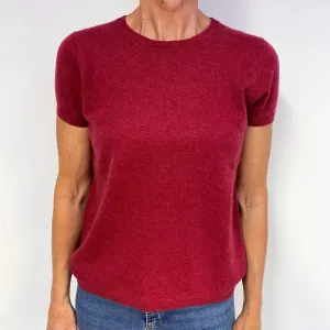 Crushed Raspberry Pink Cashmere Short Sleeve Jumper Medium