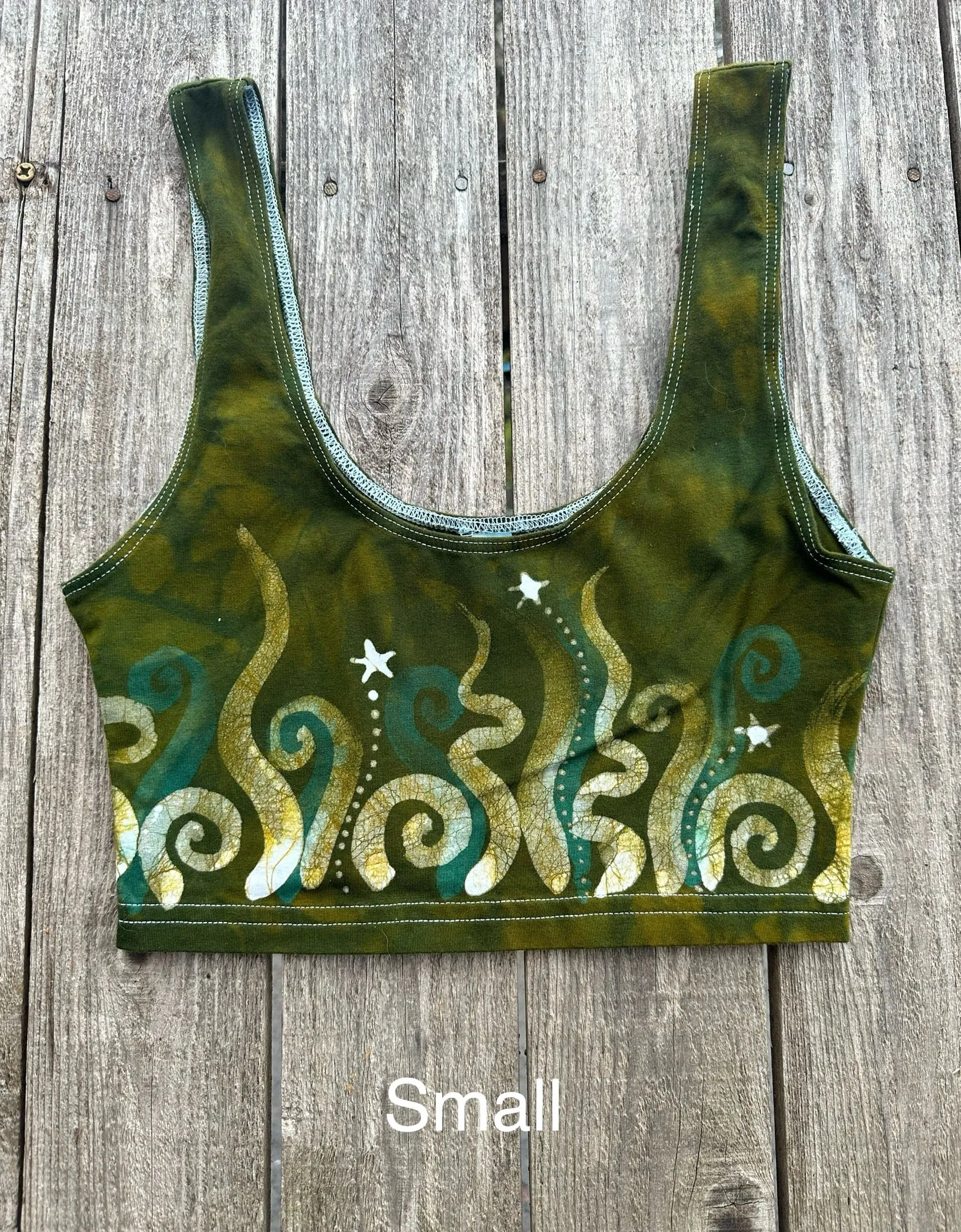 Dancing In The Green Grass With Stars Hand Painted Batik Sports Bra