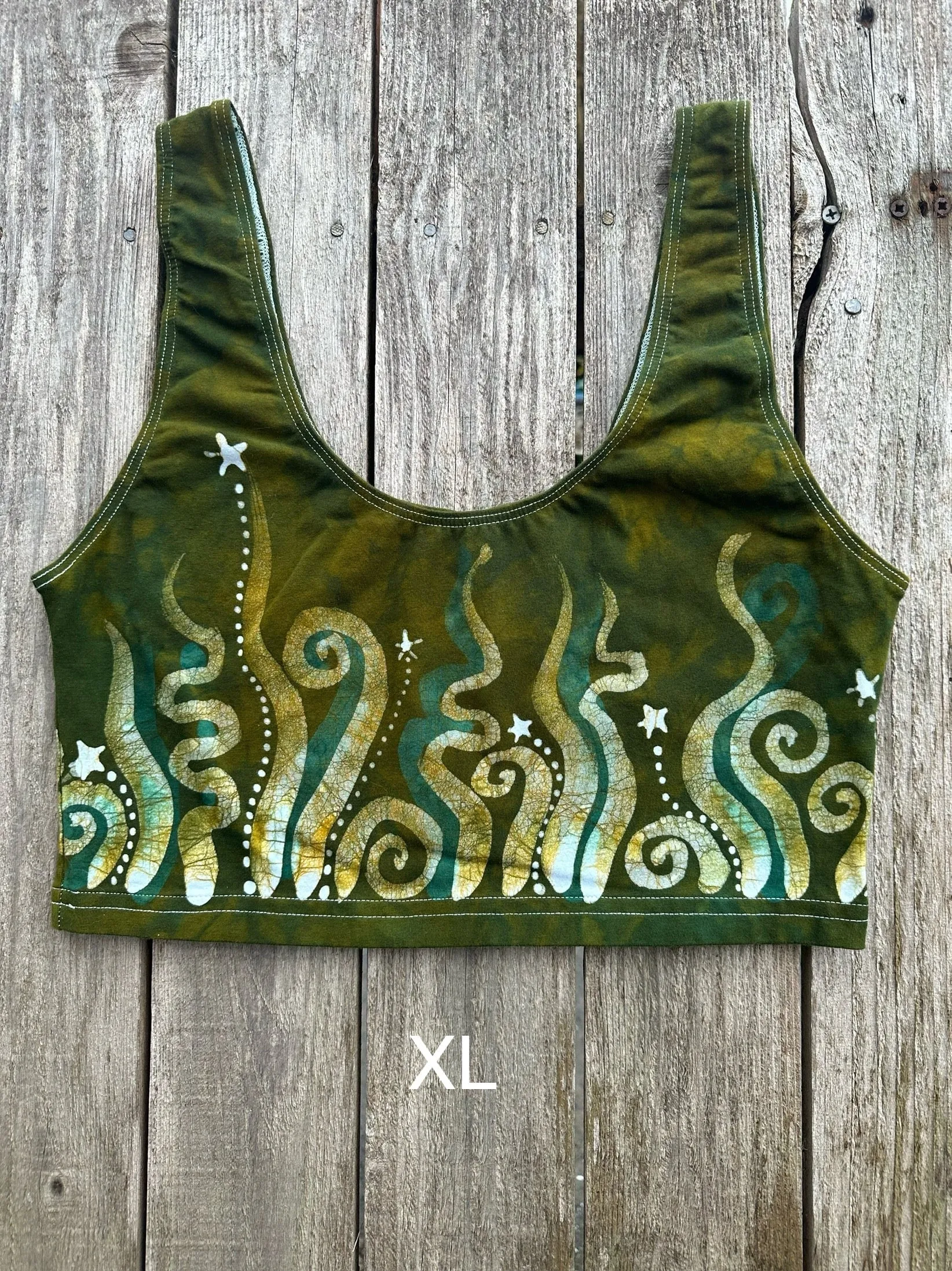 Dancing In The Green Grass With Stars Hand Painted Batik Sports Bra