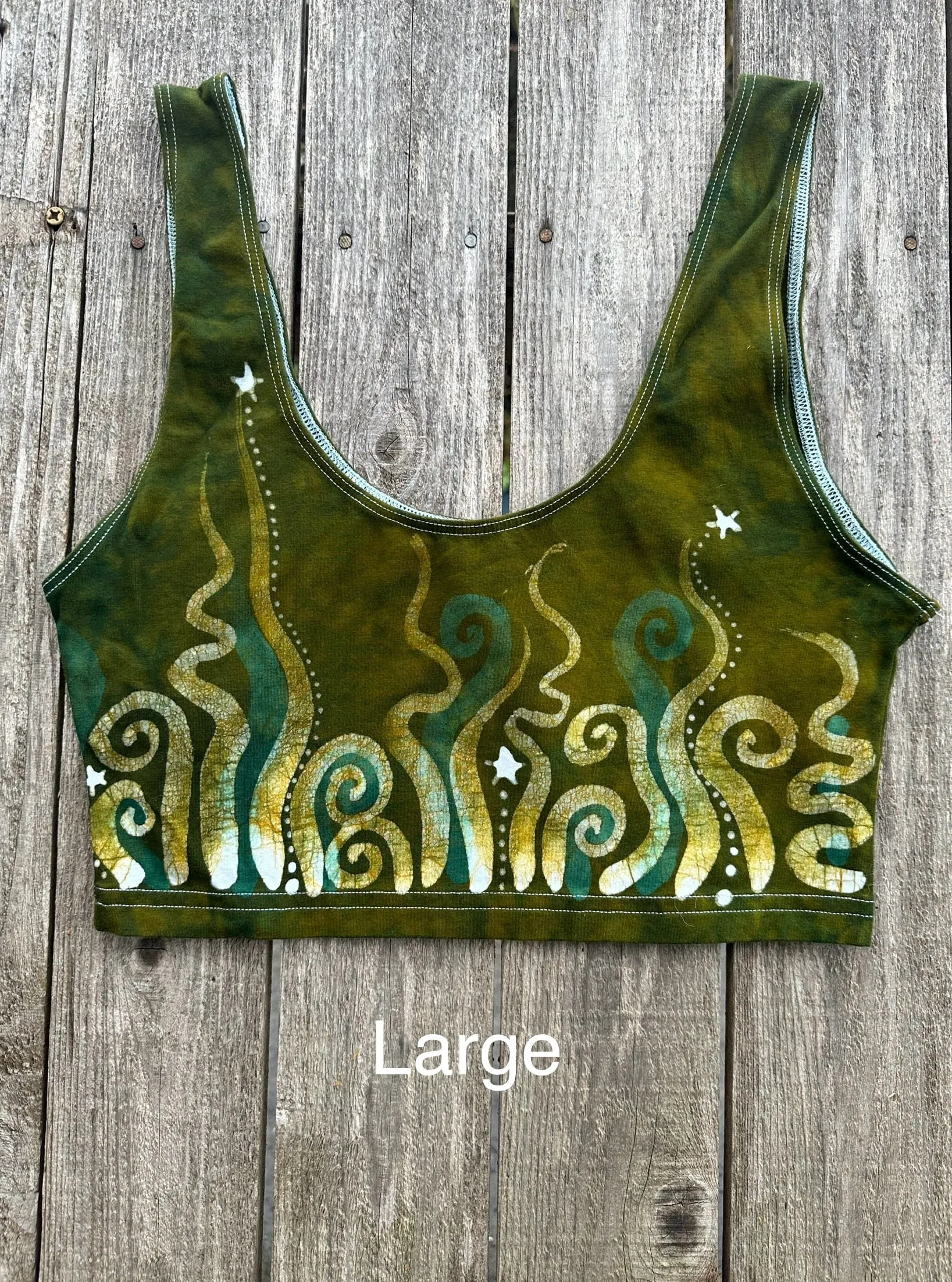 Dancing In The Green Grass With Stars Hand Painted Batik Sports Bra
