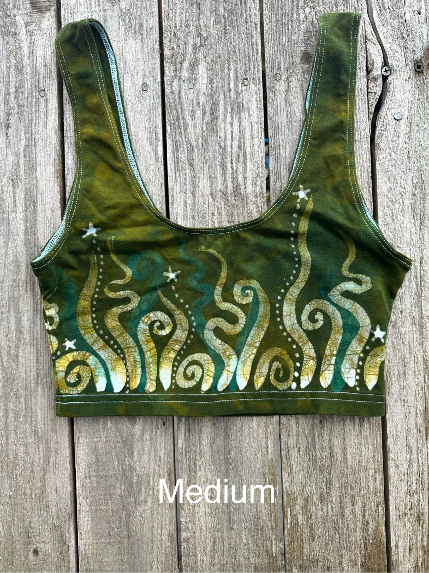 Dancing In The Green Grass With Stars Hand Painted Batik Sports Bra