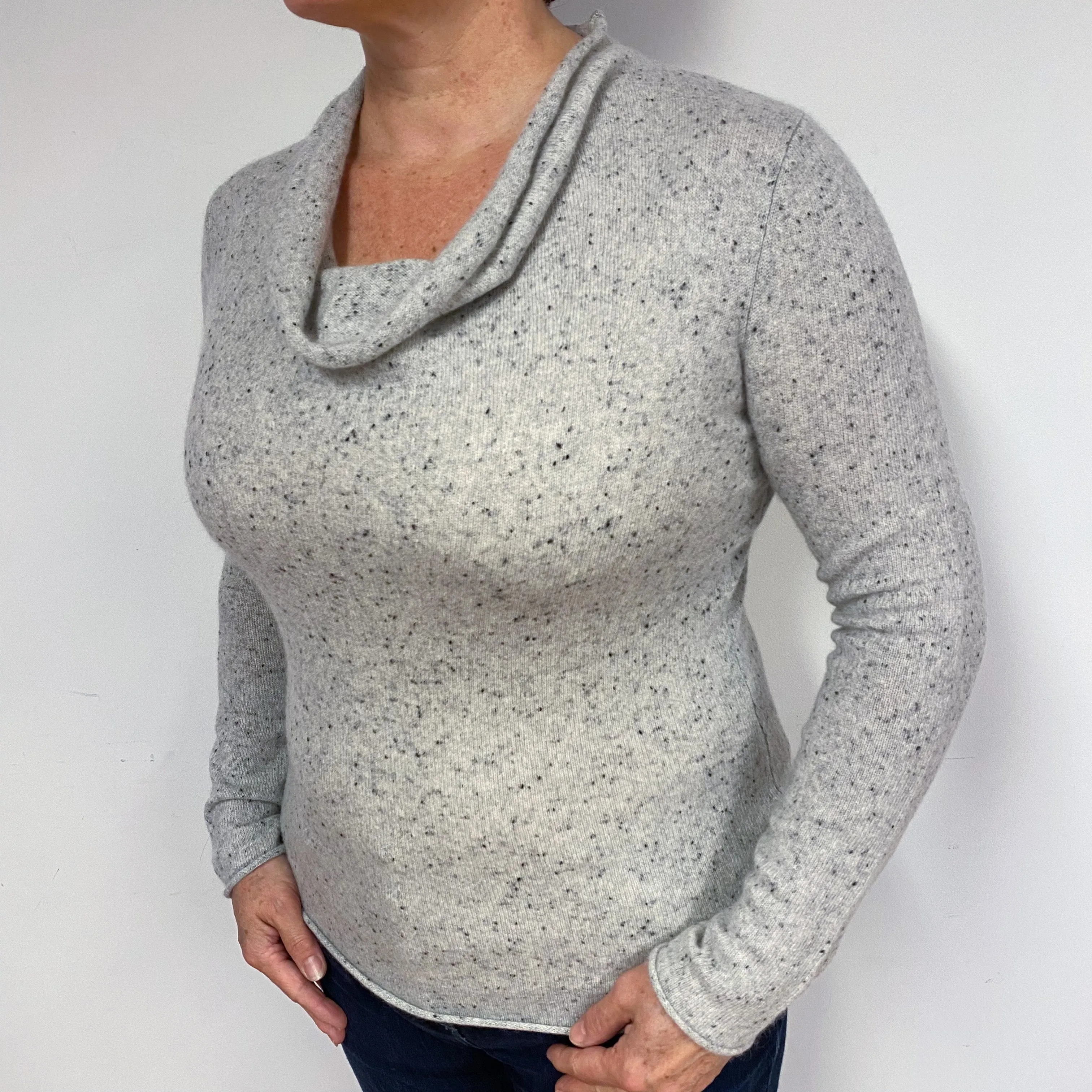 Dapple Grey Cashmere Cowl Neck Jumper Large