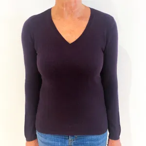 Dark Aubergine Lightweight Purple Cashmere V-Neck Jumper Medium