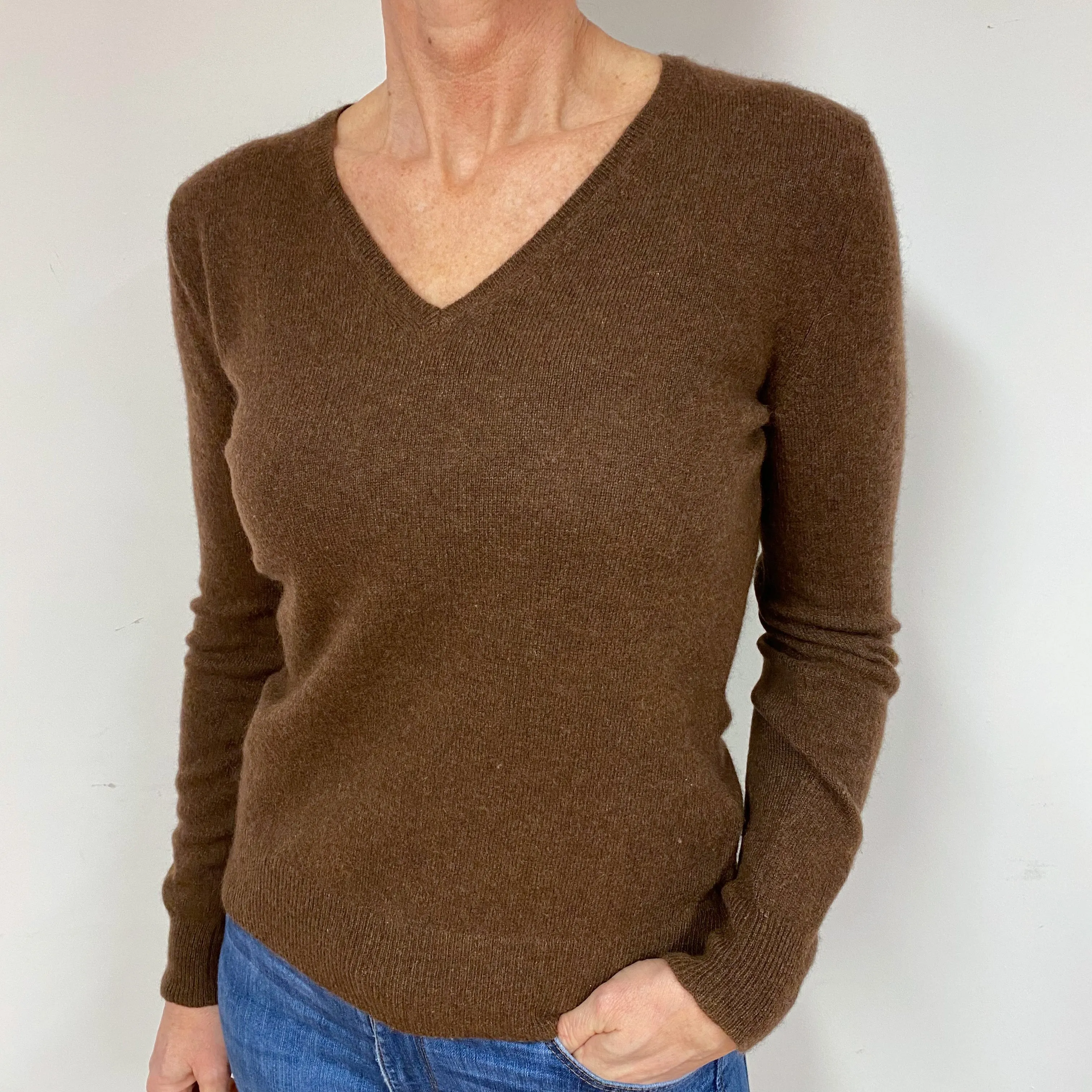 Dark Chocolate Cashmere V-Neck Jumper